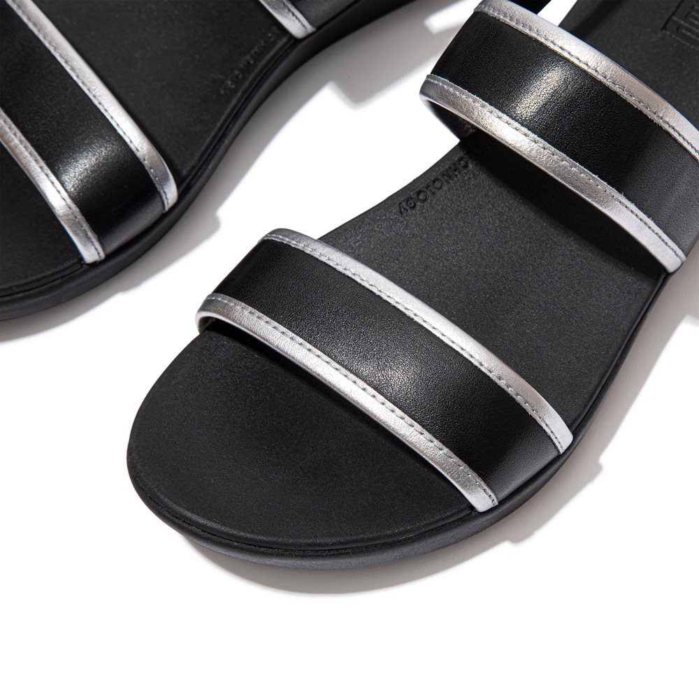 Fitflop Womens Sandals Black - Barra Metallic Back-strap - OA1890267